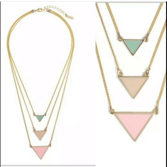 Jewelmint Pastel Points Triangle Fashion Multistrand Necklace Gold Pink Enamel - Picture 2 of 8